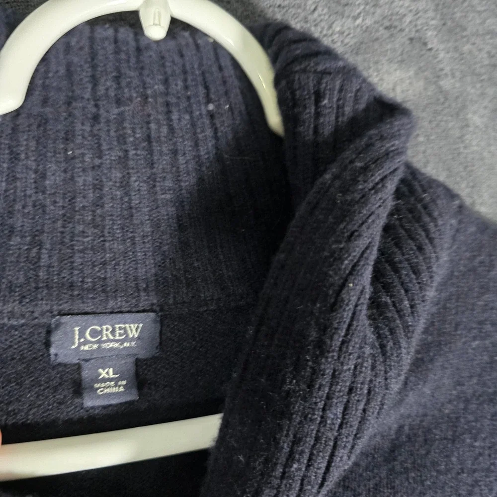 J. Crew Mens XL Sweater Shawl Collar Pullover Long‎ Sleeve Blue Knit